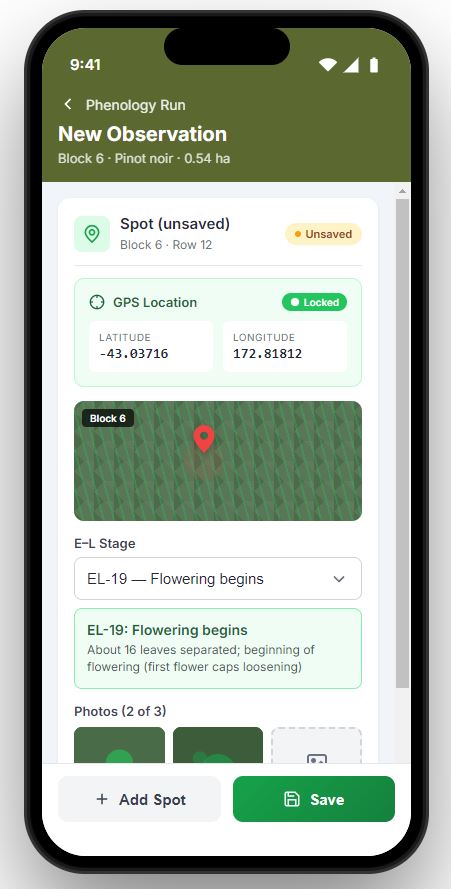 Field observation with GPS and photo capture